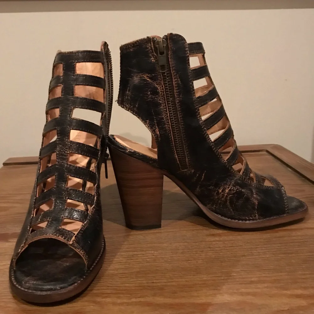 Bed Stu Black Cage Wedge Sandals